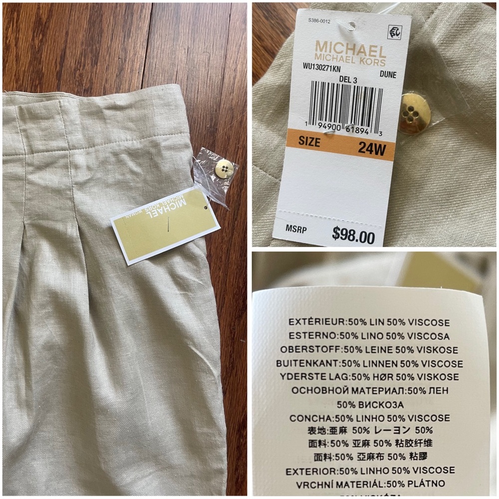 Michael kors wide leg high waist pants size 24W beige NEW - Picture 8 of 8